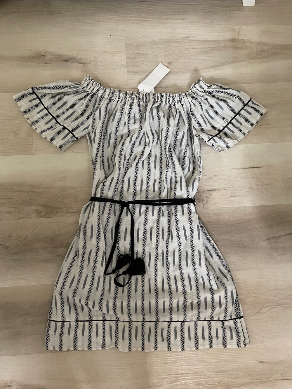 Just Living White and Black Off-Shoulder Mini Dress